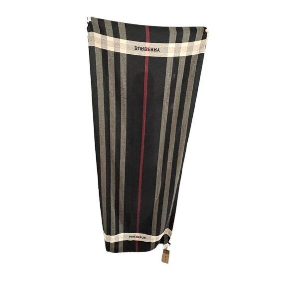 Burberry Gauze Stripe with Branding Scarf, 180cm X 70cm, Wool Silk - Picture 8 of 9